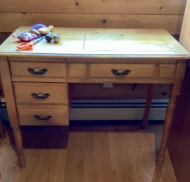Vintage Maple Desk/sewing Table With Sewing Accessories