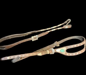 Lot Of 2, Headstall And Leather Horse Accessory With Silver And Turquoise