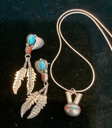 Sterling Native American Earrings And Necklace Mini Wedding Vase