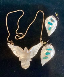 Mother Of Pearl Bird Necklace And Mother Of Pearl Earring Set