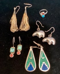 Lot Of 4 Sterling Earrings And Small Sterling Ring With Turquoise