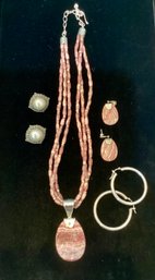 Sterling Necklace And 3 Earrings