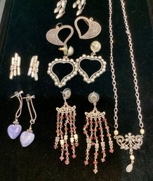 Sterling Lot, 5 Pair Of Earrings And Sterling Necklace