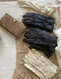 Lot Of Vintage Gloves And Small Handbag