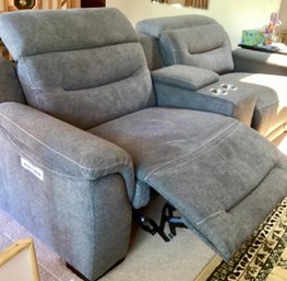 Adjustable Reclining Grey Sofa With Center Console