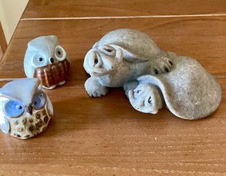 Turtles And 2 Small Mid Century Owls