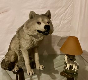 Wolf Resin Sculpture With Wolf Desk Lamp