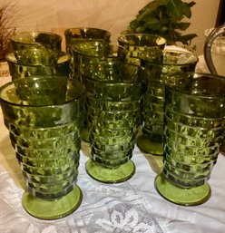 Mid Century Green Ice Tea Glasses Set Of 9