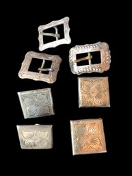 Lot Of  6 Sterling Buckles And Horse Tack Embellishments