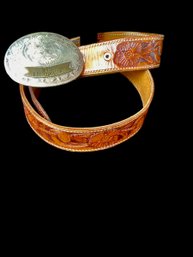 Western Embossed Leather Belt With Sterling Kustom Craft Buckle