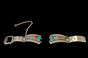 Womens Native American Watch Band Sterling And Turquoise