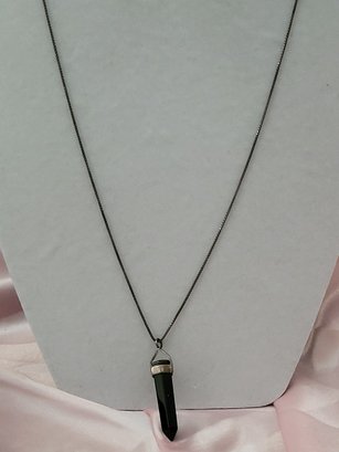 Sterling Silver With Black Tourmaline Tower Pendant