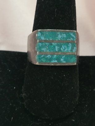 Turquoise Inlay Vintage 925 Sterling Ring Marked DPC
