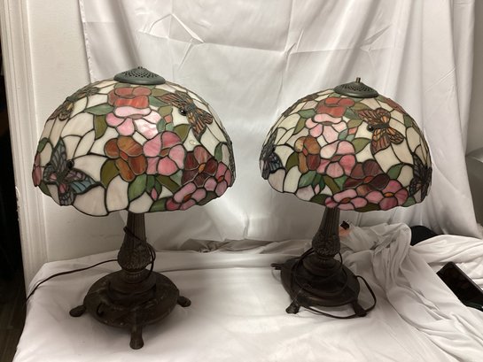 Pair Of Stained-Glass Tiffany Style Table Lamps