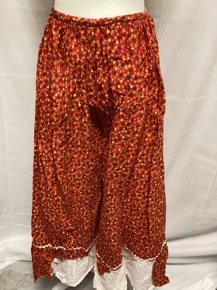 1950s Handmade Wide Leg Linen Pants With Lace