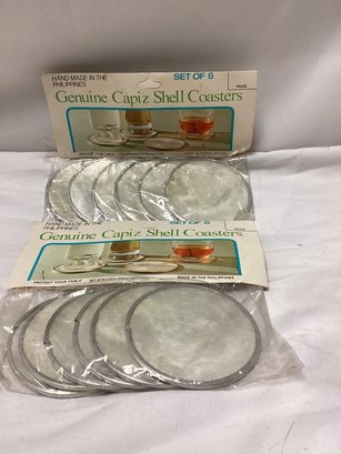 Vintage Genuine Capiz Shell Coasters - Both Sealed