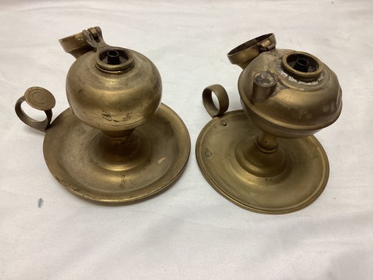 Pair Of Antique Brass Whale Oil Lamps