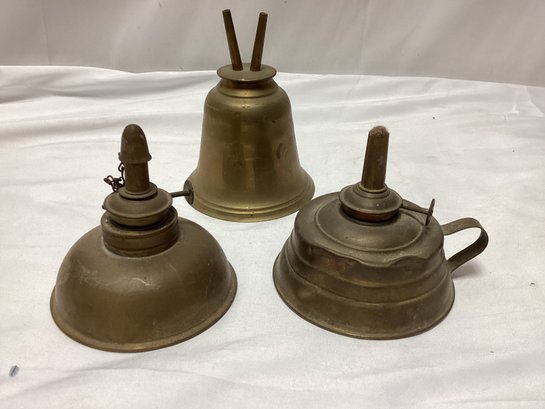 Antique Brass Oil Lamps - One Marked Made In United States Of America