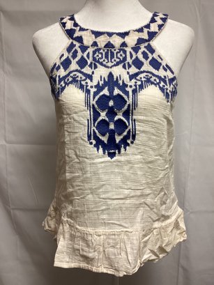 THML Embroidered Linen Tank Top - Size S