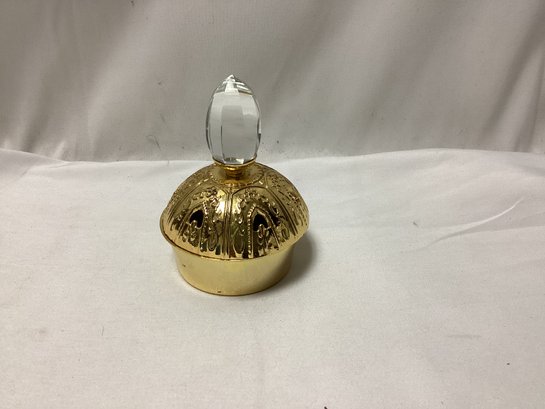 Brass Moroccan Trinket Box With Crystal Topper
