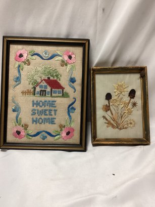 Pressed Flowers And Needlepoint Artwork