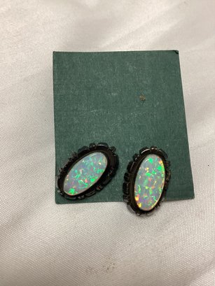 Sterling Silver And Opal Pierced Earrings