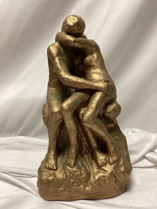 Vintage Signed Marwal Bronze Over Ceramic The Kiss Statue