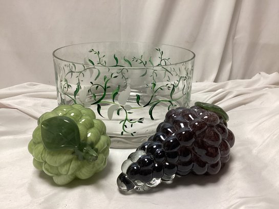 Hand Painted Bowl With Glass Fruit Decorations