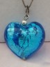 Foil Blue Heart Pendant With Sterling Silver Chain