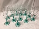 Nuance Turquoise Stem Flute Glasses - 12 Glasses Vintage