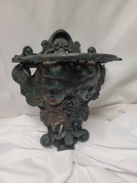 Verdigris Cherub Angels Cast Iron Wall Shelf / Hanging