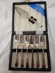 Kent Silversmiths Silver Plated Pastry Forks & Server - England