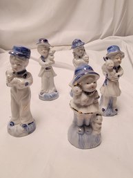 Lot Of 5 Blue & White Porcelain Children With Pets