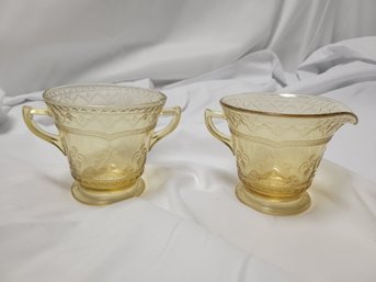 Yellow Depression Glass Creamer & Sugar Bowl