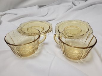 Two Federal Yellow Depression Glass Cup & Saucer Sets