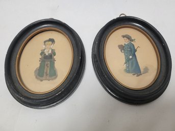 Pair Of Antique Oval Hanging Pictures