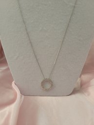 OTC Sterling Necklace With Sterling And Diamond Circle Pendant - Small Diamonds.