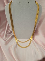 Gold Tone Herringbone Two Strand Necklace