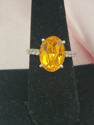 Sterling Silver Orange Tourmaline Nd Cz  Statement Ring Size 8