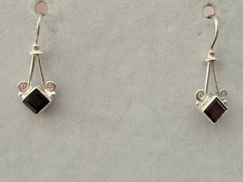 Sterling Silver Pierced Garnet Earrings