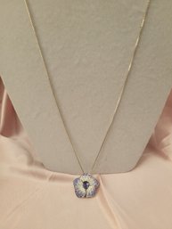 Sterling Silver Necklace With Crystal Flower Pendant - Amethyst Center Stone