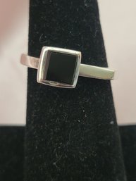 Mid Century Style Sterling Silver Onyx Ring Size 7