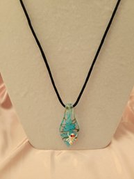 Hand Blown Glass Pendant With Satin Necklace