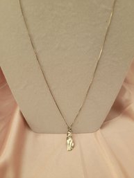 Sterling Siver Box Chain Necklace With Sterling Cat Pendant