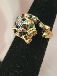 Gold Tone Cougar Crystal Ring Size 4