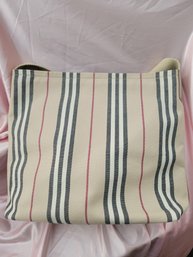 Authentic Beige Burberry Canvas House Stripe Shoulder Bag