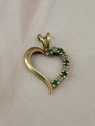 10k Yellow Gold Heart Emerald And Diamond Heart Pendant