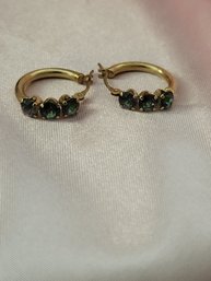 14k Yellow Gold With Emerald Stone Hoop Earrings