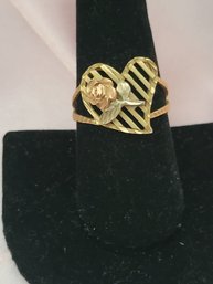 14k Yellow Gold Heart Ring - Size 9