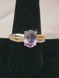 Sterling Silver With Amethyst Stone Ring - Size 10